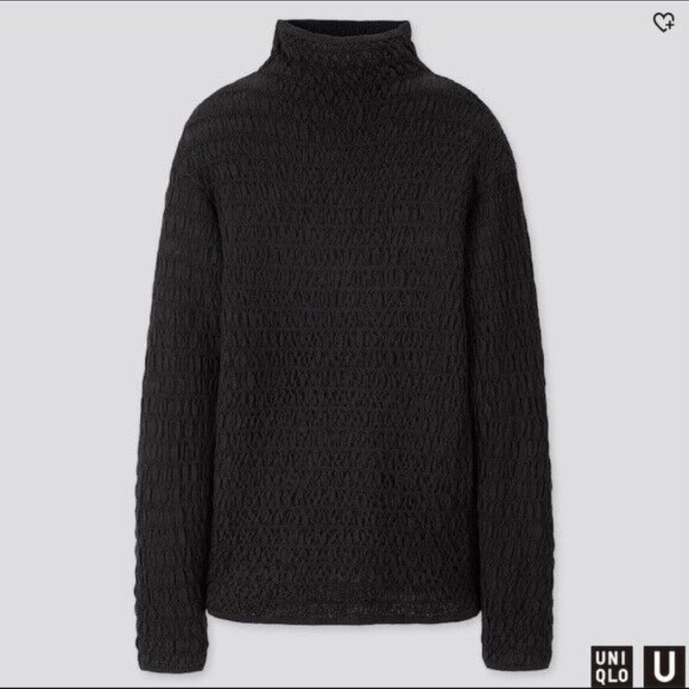Uniqlo U Women's Mock Neck Merino Wool Shirring Jumper Sweater Black Small NWOT